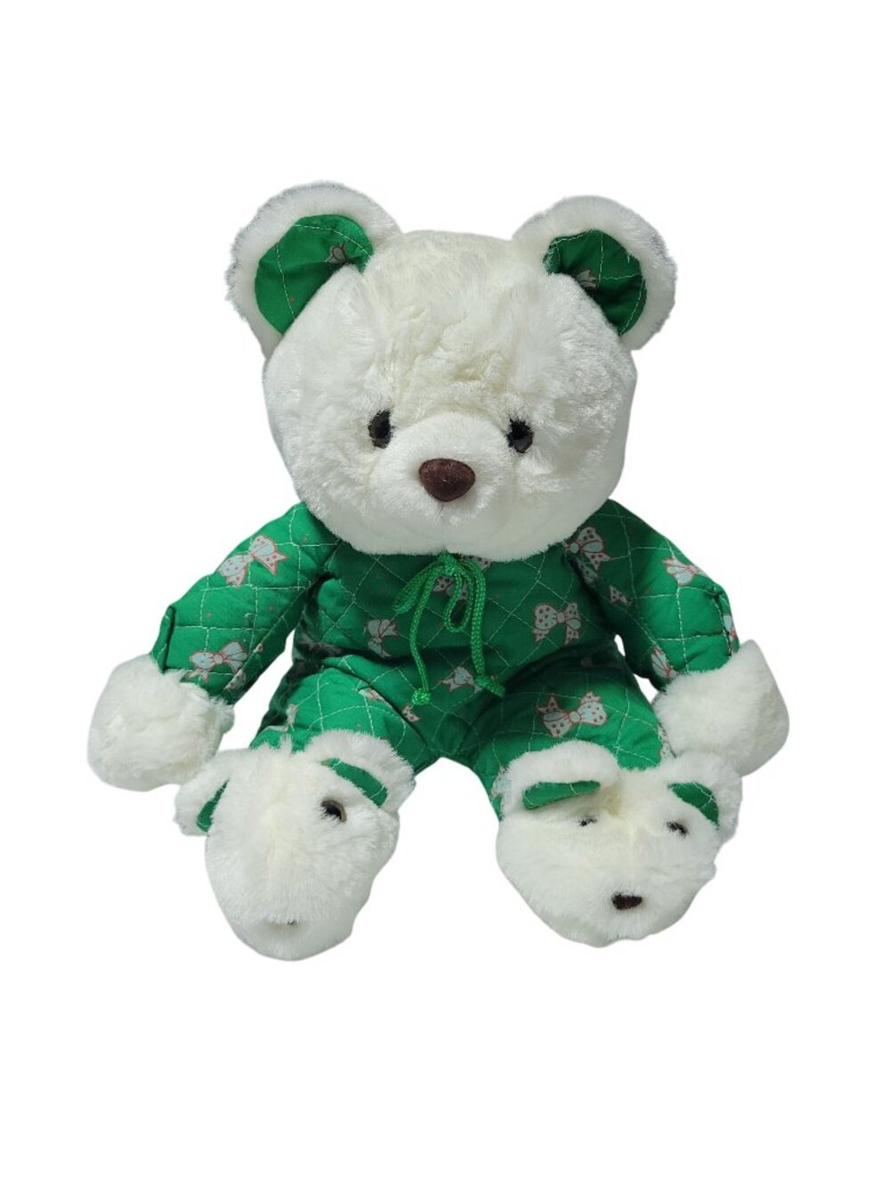 Fluffyville Holiday Teddy Bear 12 inch Plush Green Pajamas Slippers Quilted Body